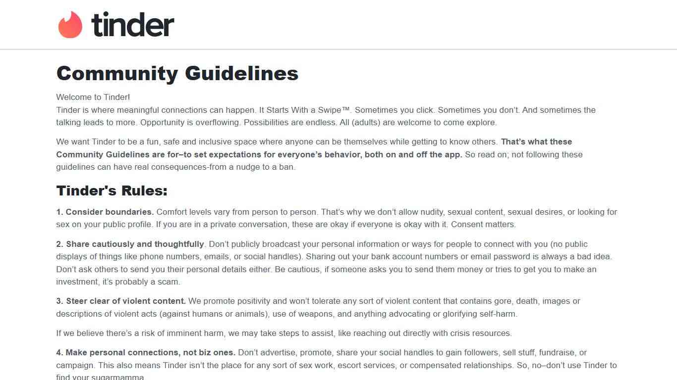 Community Guidelines | Tinder | Match. Chat. Meet. Modern Dating.