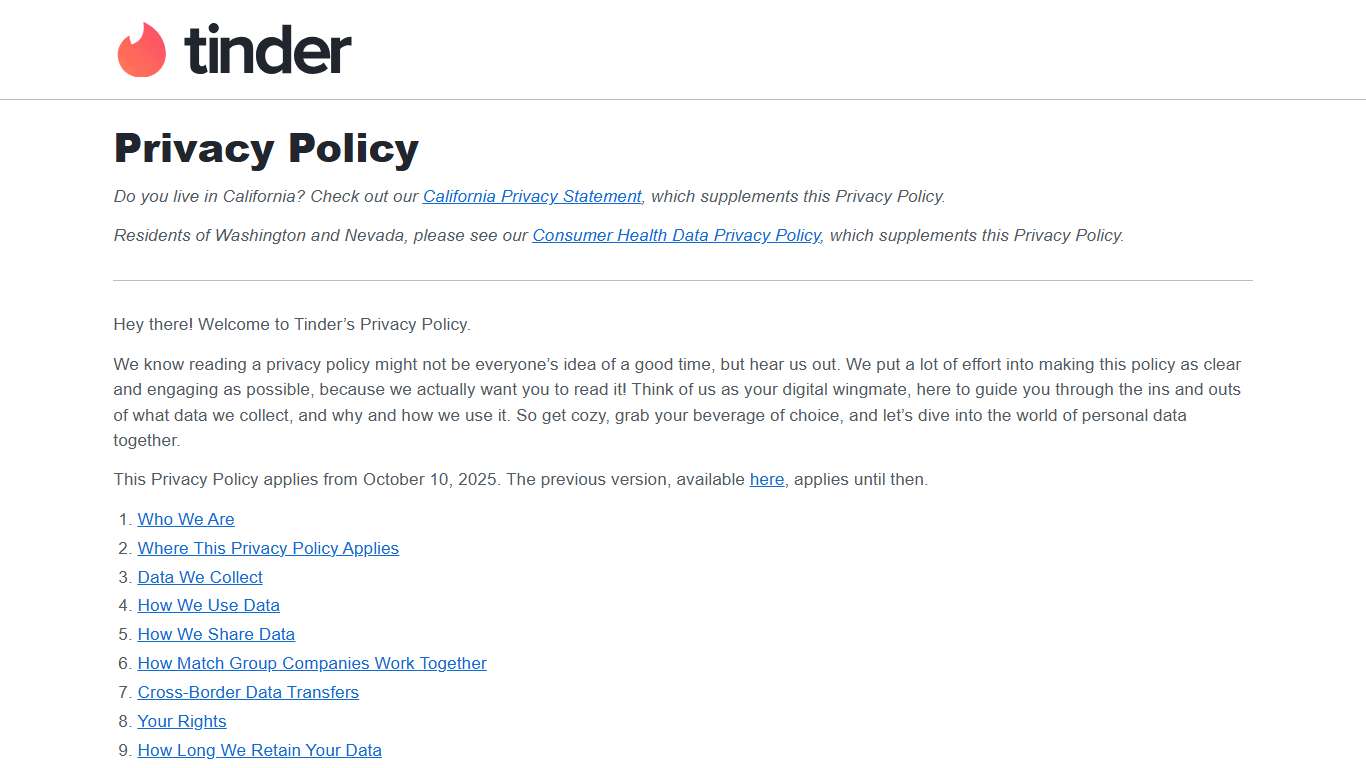 Privacy Policy | Tinder | Match. Chat. Meet. Modern Dating.